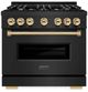 ZLINE Classic Autograph Edition 36" Black Stainless Steel Pro Style Gas Range with Polished Gold Accents-0