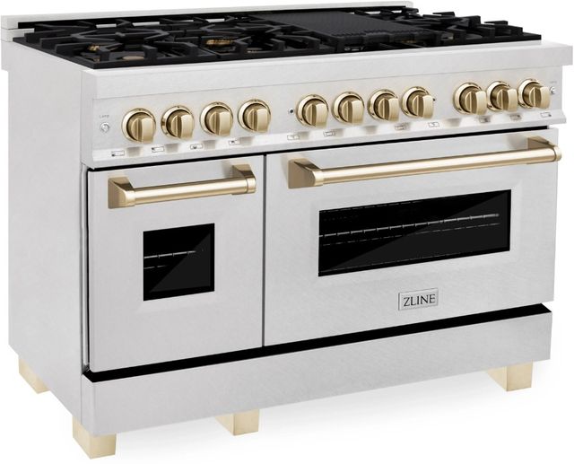 ZLINE Autograph Edition Legacy 48" Satin Stainless Steel Pro-Style Dual Fuel Range with 7-Burner Gas Cooktop and Two Electric Ovens-2