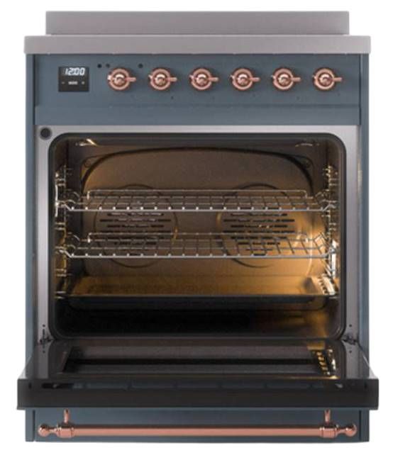 Ilve® Nostalgie II Noblesse 30'' Blue Gray Pro Style Induction Range with Copper Trim-2