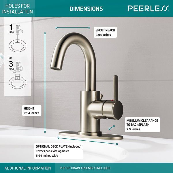 Peerless Precept® Brushed Nickel Single Handle Centerset Lavatory Faucet-3