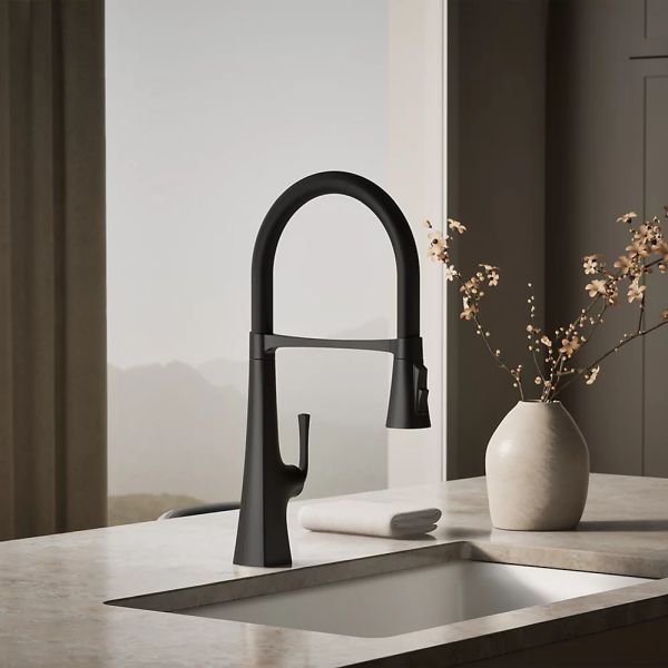 KOHLER® Graze® Matte Black 22" Semi-Professional Kitchen Sink Faucet with 3-Function Sprayhead-1