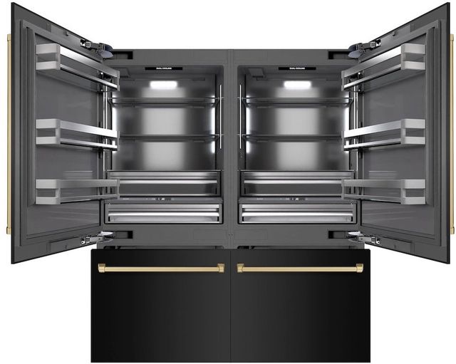 ZLINE Autograph Edition 72" 39.6 Cu. Ft. Black Stainless Steel Built-In French Door Refrigerator with Water Dispensers, Ice Makers, and Champagne Bronze Accents-2