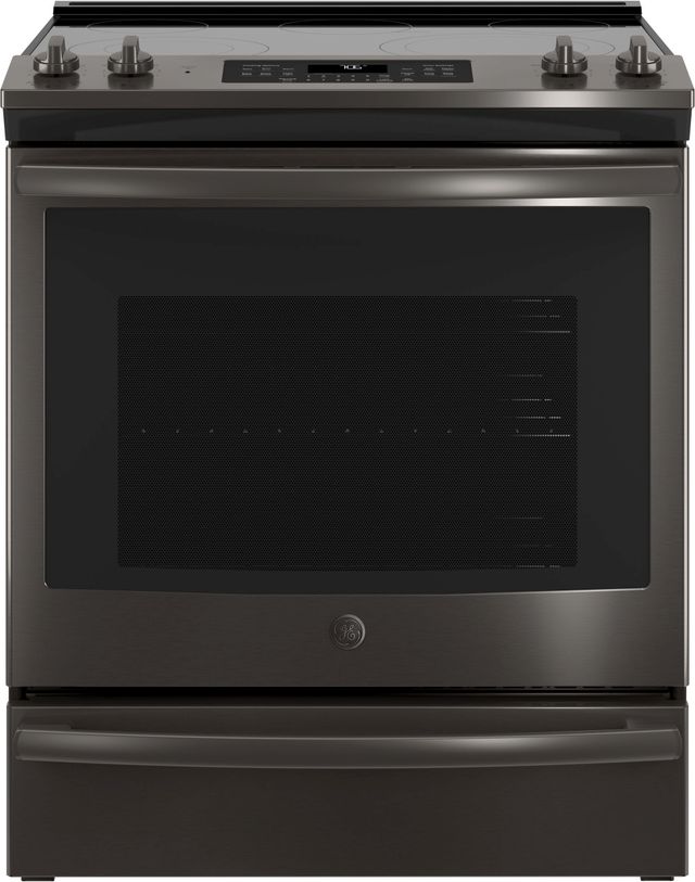 GE® 30" Slide In Electric Convection Range-Black Stainless-0