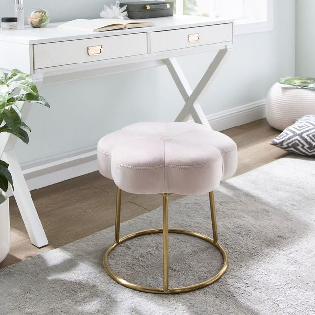 Linon Flower Pink Vanity Stool-1