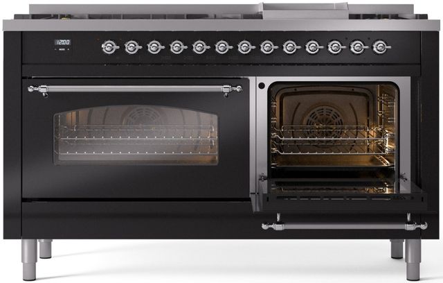 Ilve® Nostalgie II Series 60" Glossy Black Pro Style Dual Fuel Range-3