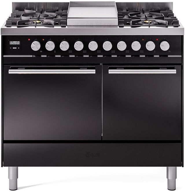 Ilve® Professional Plus II 40" Glossy Black Pro Style Dual Fuel Range-0