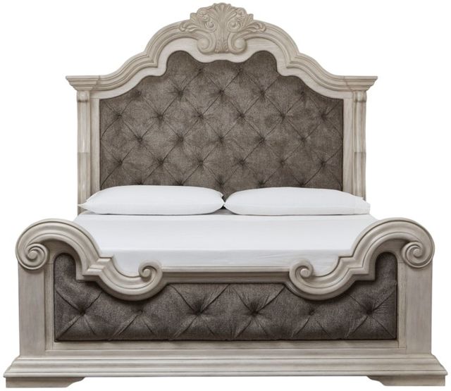 Signature Design by Ashley® Andonhall Antique White/Gray King Upholstered Panel Bed-2