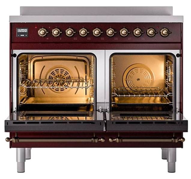 Ilve® Nostalgie II Noblesse 40'' Burgundy Pro Style Induction Range with Burnished Trim-2