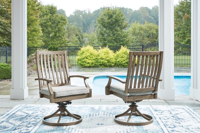 Signature Design by Ashley® Rainier Ranch 2-Piece Beige/Brown Aluminum/Nuvella Outdoor Swivel Chair-1