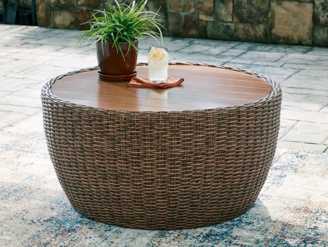 Signature Design by Ashley® Double Point Brown Aluminum/Wicker Outdoor Cocktail Table-1