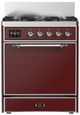 Ilve® Majestic III 30" Burgundy Pro Style Dual Fuel Natural Gas Range with 5 Black Brass Burners and Chrome Trim-0