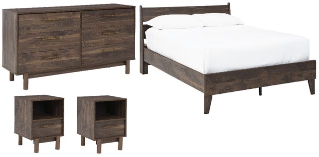 Signature Design by Ashley® Calverson 4-Piece Mocha Queen Platform Panel Bed Set-0