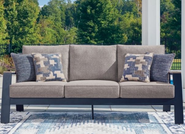 Signature Design by Ashley® East Beach Driftwood/Navy Blue Fabric/Metal Outdoor Sofa-1