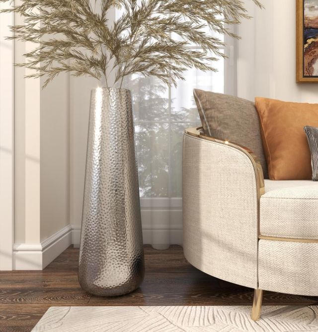 Deco Marche Silver Tall Hammered Vase-3