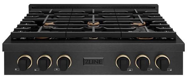 ZLINE Designer Collection Paramount 36" Black Satin Stainless Steel Gas Rangetop with 6 Brass Burners in Black Matte and Champagne Bronze Accents-0