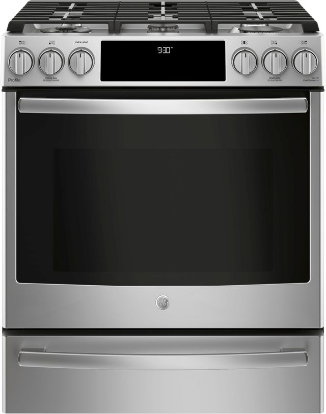 GE Profile™ 30" Stainless Steel Slide-In Front Control Gas Range-0