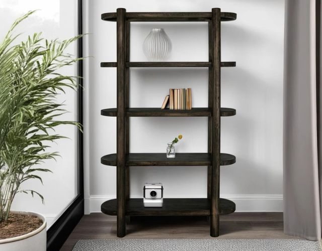 International Furniture Direct Balam Stained Dark Bookcase-0