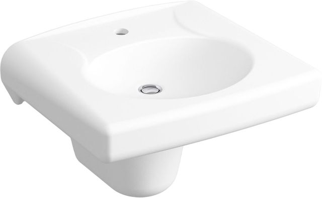 KOHLER® Brenham™ White 22" Wall-Mount or Concealed Carrier Arm Mount Commercial Bathroom Sink with Single Faucet Hole and Shroud-0
