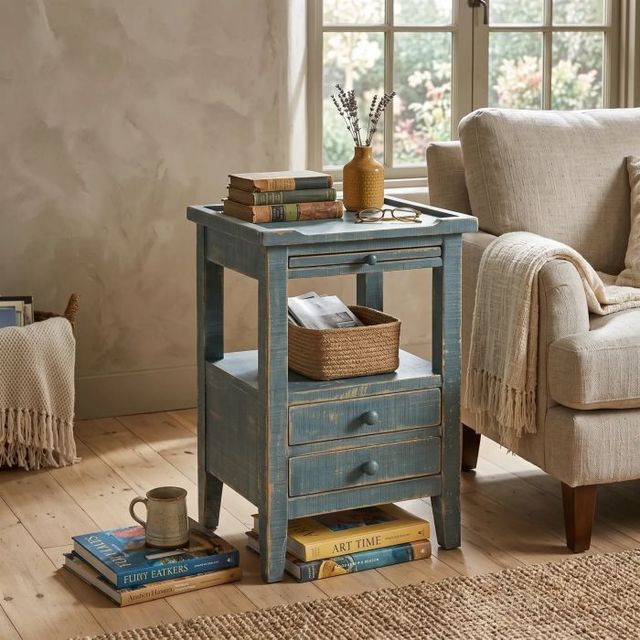 Sunny Designs™ Marina Sea Grass 2-Drawer Side Table with Lower Shelf-1