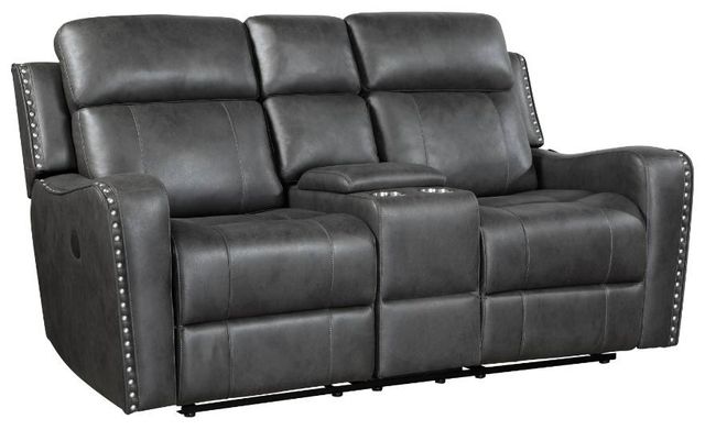 Homelegance® Kellen Smoky Gray Power Double Reclining Loveseat with Console-0
