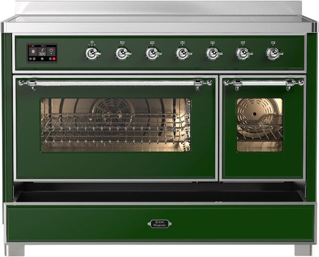 Ilve® Majestic III 48" Emerald Green Pro Style Induction Range with Triple Glass Door and Chrome Trim-2