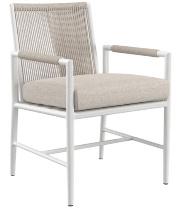 Sunset West Sabbia Natural/Satin White Aluminum/Olefin Rope Outdoor Dining Arm Chair with Echo Ash Cushion-0