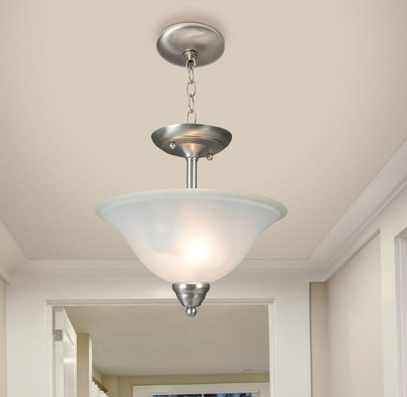 YHD Ribbon Falls Satin Nickel/White 13'' Pendant-1