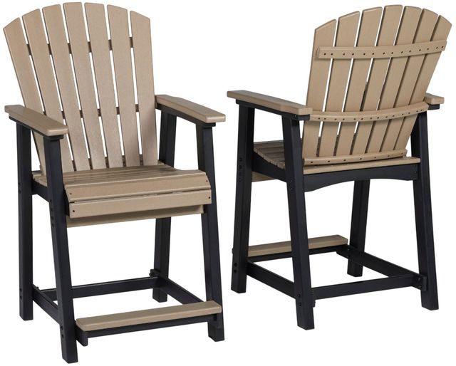 Signature Design by Ashley® Fairen Trail 2-Piece Black/Driftwood Polyethylene/Stainless Steel Outdoor Tall Barstool-2