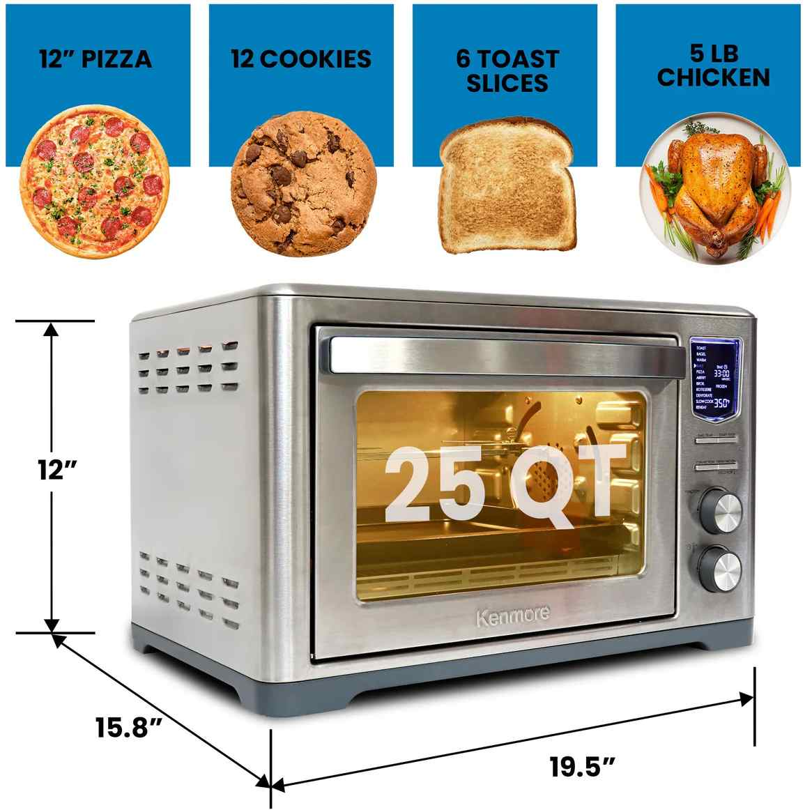 Kenmore 25QT 1700W Stainless Steel Air Fryer Convection Countertop Oven - Thumbnail 5