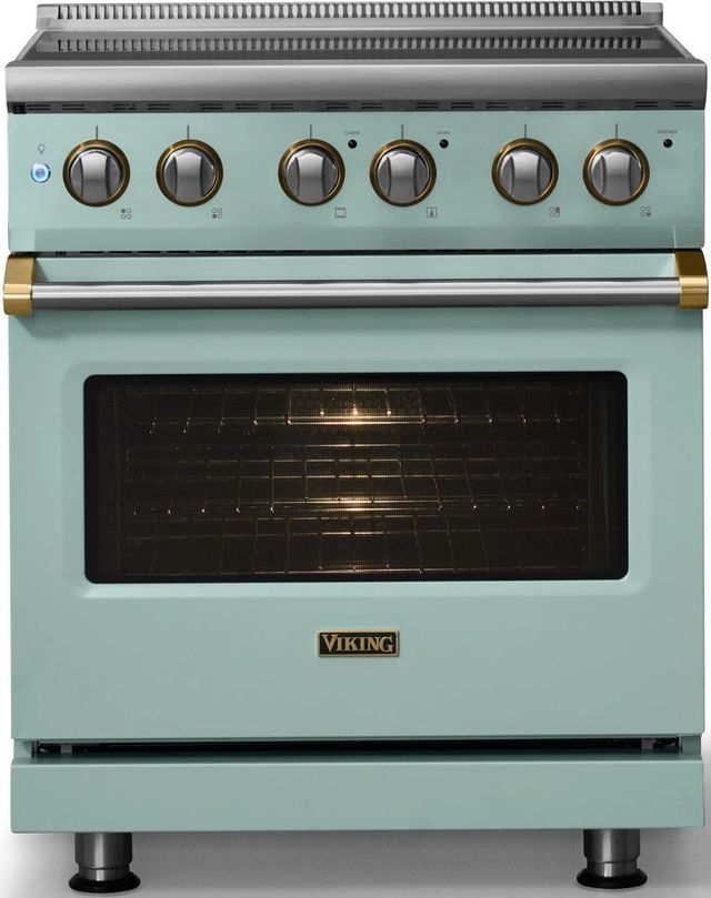 Viking® 5 Series 30" Splash Pro Style Electric Range with Brushed Brass Trim-2