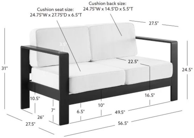 Linon Key Largo Black/White Aluminum/Fabric Outdoor Loveseat-2