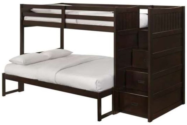 Elements International Sami Espresso Twin Over Full Bunk and Loft Bed with Drawer Steps-0