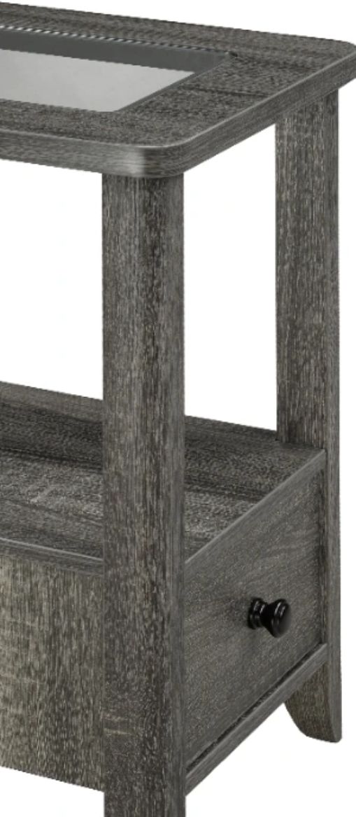 Brassex Inc. Glass Top Accent Table with Grey Base-1