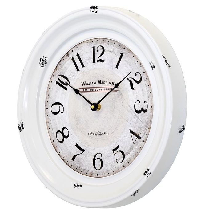 YHD Distressed White Circular Iron Wall Clock-0