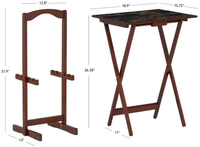 Linon Talia 5-Piece Faux Marble Tray Table with Brown Base Set-2