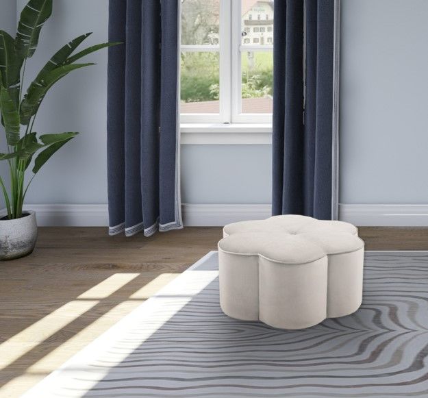 Meridian Furniture Daisy Cream Velvet Ottoman-3