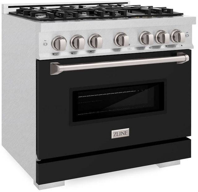 ZLINE Classic 36" Satin Stainless Steel Pro Style Gas Range with Black Matte Door-3