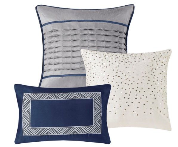 Olliix by Madison Park Rhapsody 6 Piece Navy Full/Queen Reversible Jacquard Coverlet Set-1