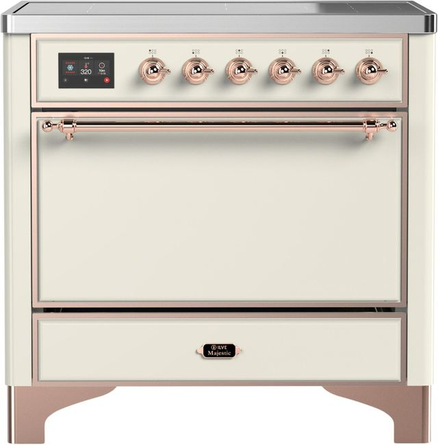 Ilve® Majestic III 36" Antique White Pro Style Induction Range with Solid Door and Copper Trim-0