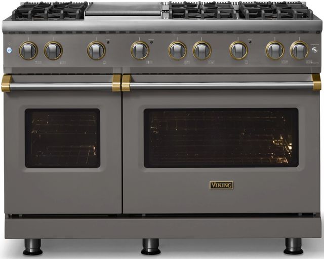 Viking® 5 Series 48" Damascus Gray Pro Style Gas (LP) Range with Brushed Brass Trim-3