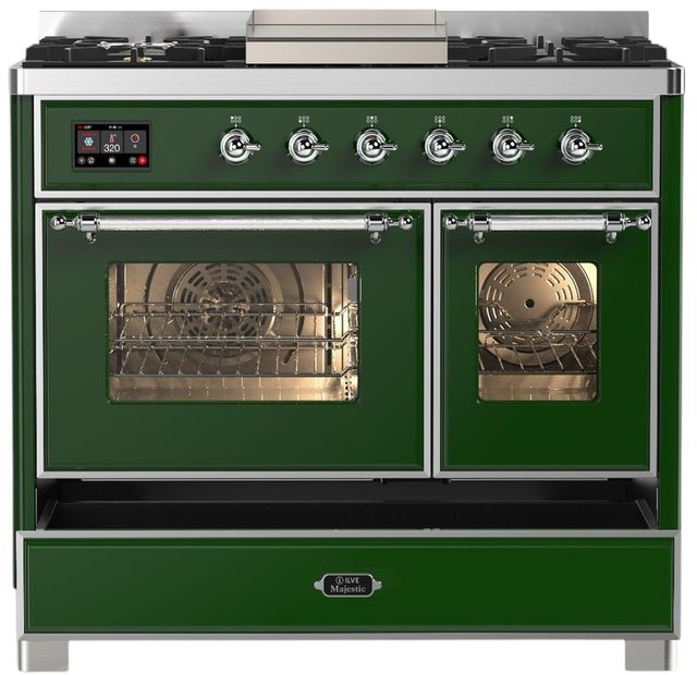 Ilve® Majestic III 40" Emerald Green Pro Style Dual Fuel Liquid Propane Range with Triple Glass Door and Chrome Trim-2