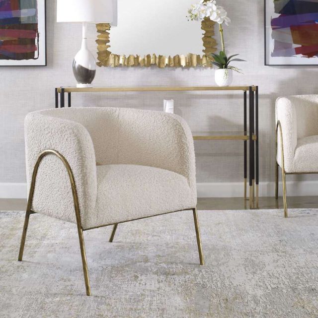 Uttermost® Jacobsen Aged Gold/Off-White Shearling Accent Chair-1