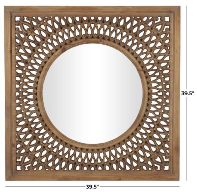 Deco Marche Brown Wood Wall Mirror with Carved Scroll Pattern-3