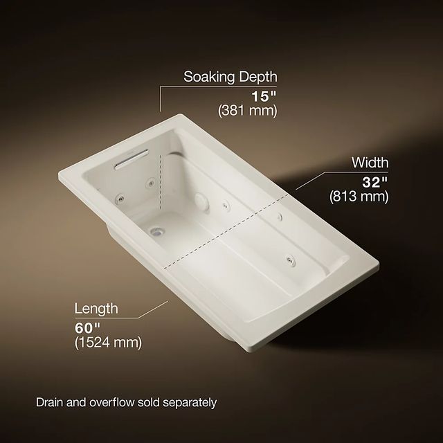 KOHLER® Archer® Biscuit 60" x 32" Drop-In Whirlpool Bath with Heater-2