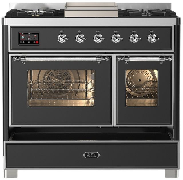 Ilve® Majestic III 40" Graphite Matte Pro Style Dual Fuel Liquid Propane Range with Triple Glass Door and Chrome Trim-2