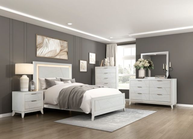 Homelegance® Asteria Antique White/Ivory California King Upholstered Panel Bed-1