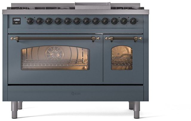 Ilve® Nostalgie II Series 48" Blue Grey Pro Style Dual Fuel Range-1