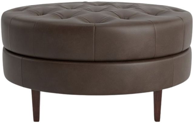 Bassett® Furniture Customizable Delway 35" Round Tufted Leather Ottoman-0