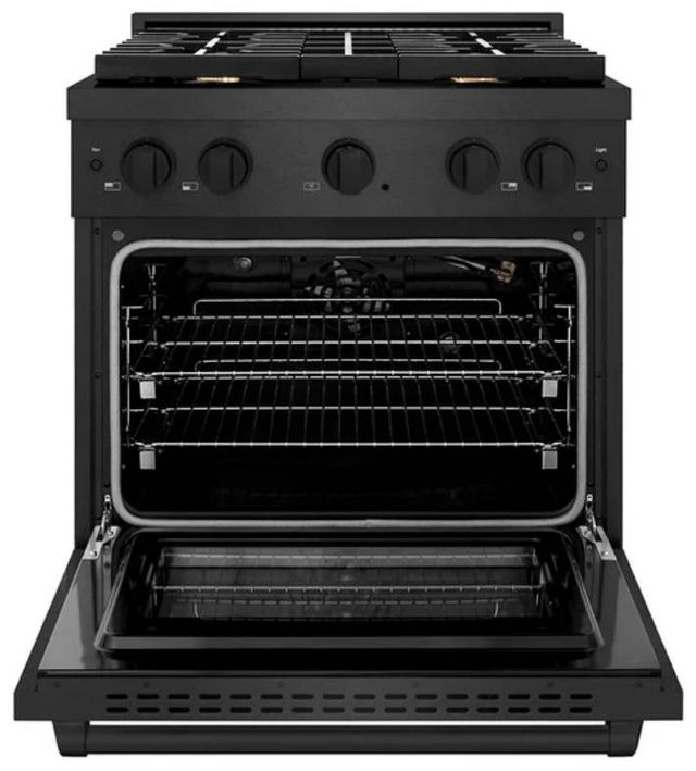 ZLINE Paramount 30" Black Satin Stainless Steel Gas Range with 4 Brass Burners and Convection Gas Oven with Black Matte Accent-1