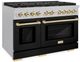 ZLINE Autograph Edition Paramount 48" Satin Stainless Steel Pro Style Gas Range with Black Matte Door and Polished Gold Accents-1